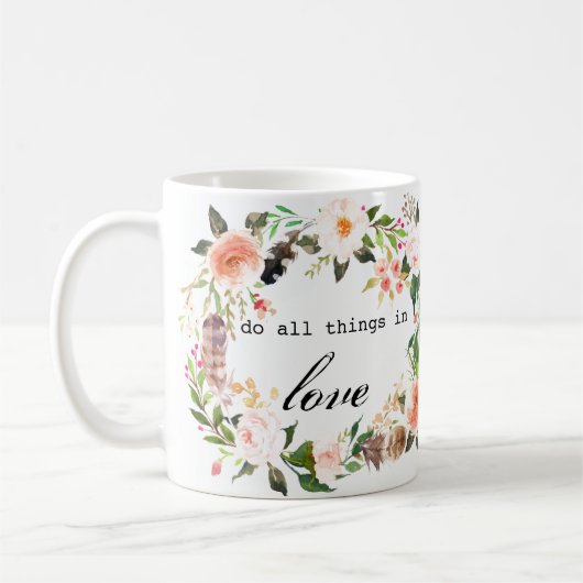 "Tun Sie alles in Liebe" Aquarellkaffeemarke Tasse (Links)