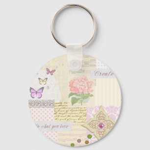 Tun Sie, was Sie Liebe - Girly rosa u. Sahnecollag Schlüsselanhänger
