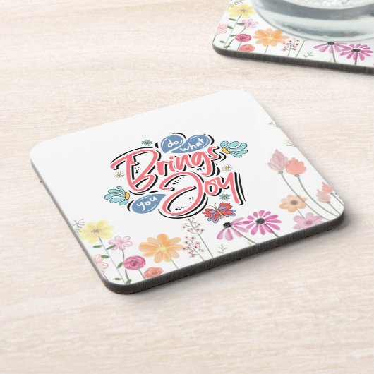 Tun Sie, was Sie zu Joy Floral und Butterfly Zitat Getränkeuntersetzer (Linke Seite)