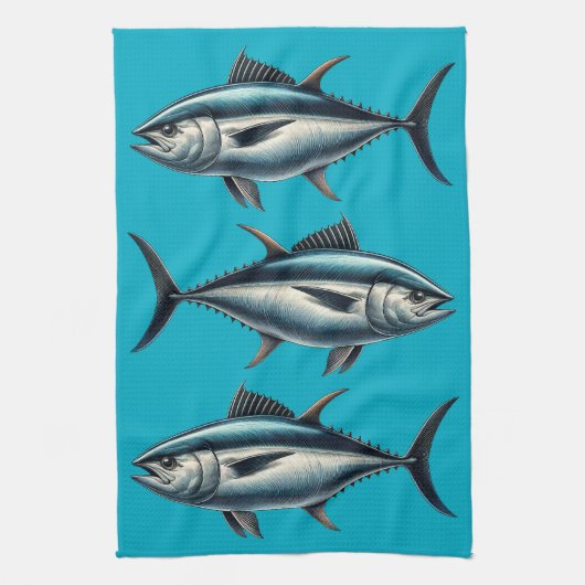 Tuna Fish Blue Teetuch Geschirrtuch (Vertikal)