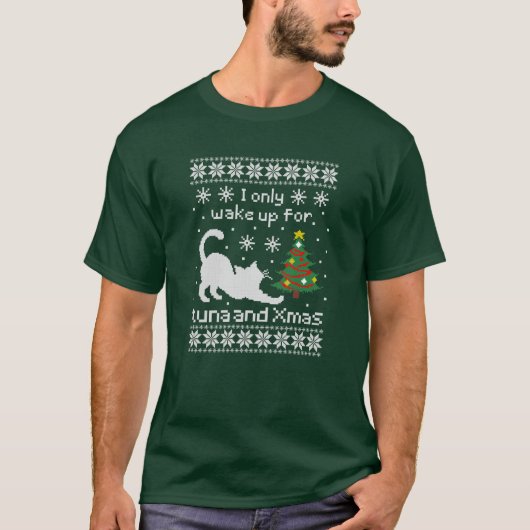Tuna & Xmas – Pixel Cat Ugly Christmas  T-Shirt (Vorderseite)