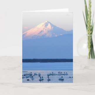 Tundra-Schwäne und Berg Shasta Karte