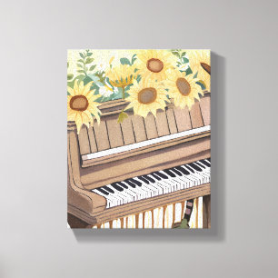 Tune in Bloom   Aquarell Sonnenblume Floral Piano Leinwanddruck