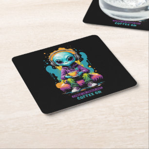 Tuned in Zoned out Coffee On Niedliche Alien Art Rechteckiger Pappuntersetzer