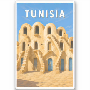 Tunesien Illustration Reise Kunst Vintage Aufkleber