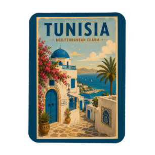 Tunesien Landschaftsillustration Reise Kunst Vinta Magnet