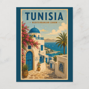 Tunesien Landschaftsillustration Reise Kunst Vinta Postkarte