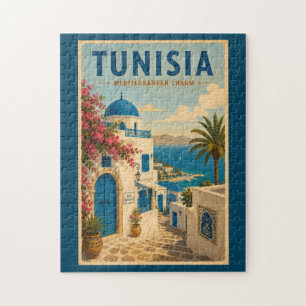Tunesien Landschaftsillustration Reise Kunst Vinta Puzzle