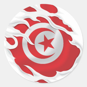 Tunesien Ripped Flag Classic Round Sticker