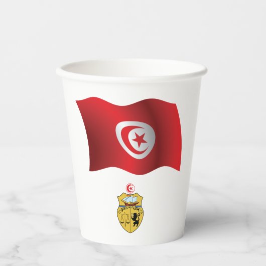 Tunesische Flagge und Wappen Patriotischer Tunesie Pappbecher (Vorderseite)