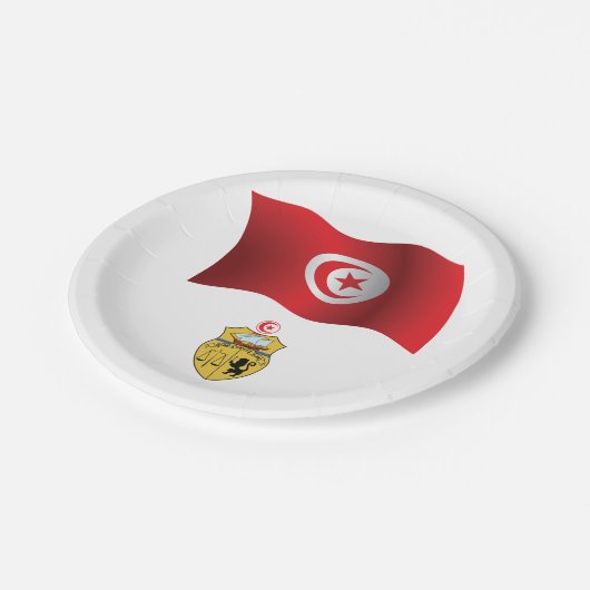 Tunesische Flagge und Wappen Patriotischer Tunesie Pappteller (Schrägansicht)