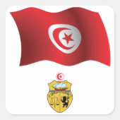 Tunesische Flagge und Wappen Patriotischer Tunesie Quadratischer Aufkleber (Vorderseite)