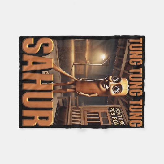 Tung Tung Tung Sahur Ai Monster Italienisches Brai Fleecedecke (Vorderseite (Horizontal))