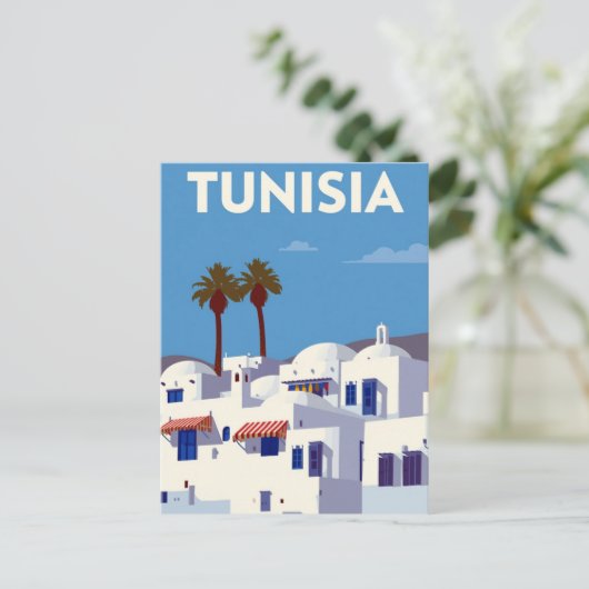 Tunisia Palm Trees Blue & White Art Postkarte (Stehend Vorderseite)