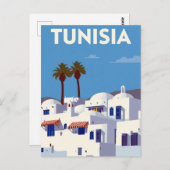 Tunisia Palm Trees Blue & White Art Postkarte (Vorne/Hinten)
