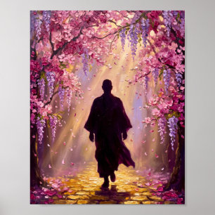 Tunnel aus rosa Kirschblüten in Ölmalerei Poster