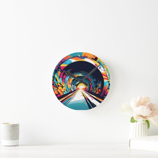 Tunnel mit Graffiti Art Runde Wanduhr (Zuhause)