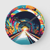 Tunnel mit Graffiti Art Runde Wanduhr (Vorderseite)