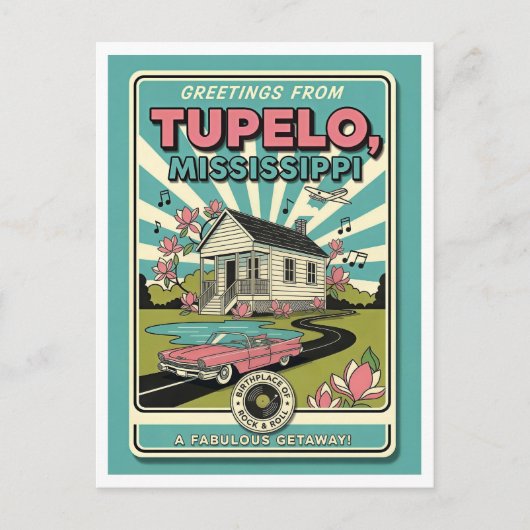 Tupelo, MS Retro-Reise Postkarte (Vorderseite)