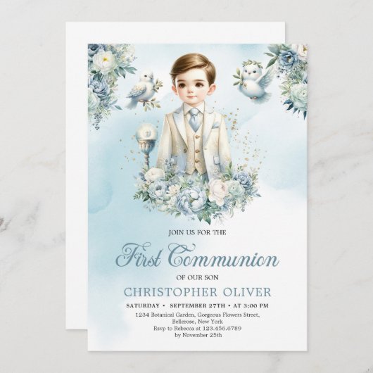 Tüpfelchen Kleine Blau-Weiße Blume Salbei Einladung (Vorne/Hinten)