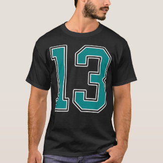 Tüpfelgrün-weißes Trikot mit der Nummer 13 Spieler T-Shirt