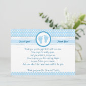 Tupfen-Babyparty danken Ihnen, blauen Jungen zu Dankeskarte (Stehend Vorderseite)