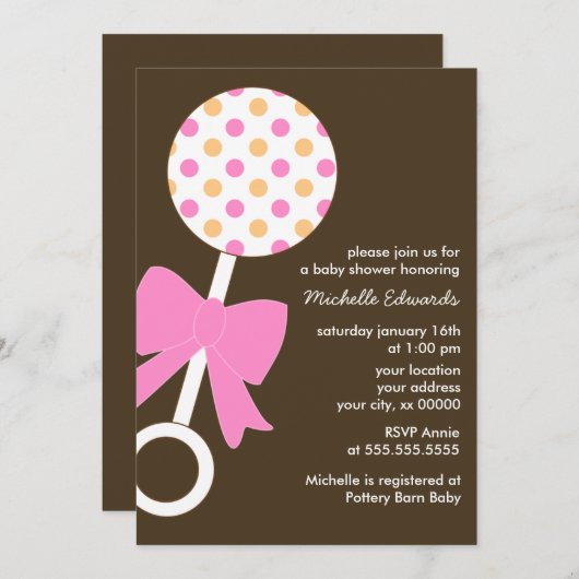 Tupfen-Geklapper-Babyparty Einladung (Vorne/Hinten)