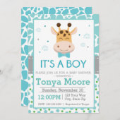 Tupfen-Giraffen-Babyparty-Einladung (Junge) Einladung (Vorne/Hinten)