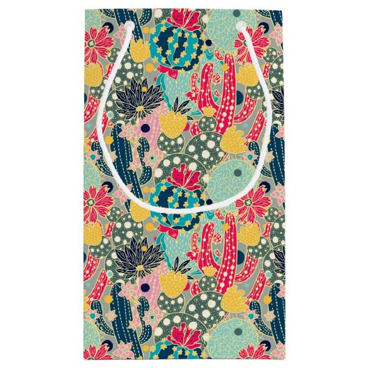 Tupfen-Kaktus-Muster des Monogramm-| buntes Kleine Geschenktüte (Rückseite)