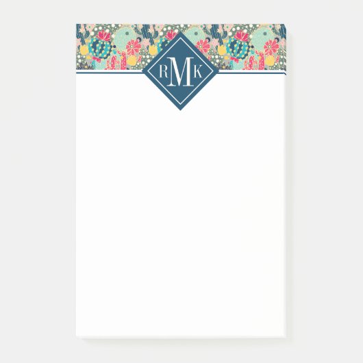 Tupfen-Kaktus-Muster des Monogramm-| buntes Post-it Klebezettel (Vorderseite)