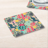Tupfen-Kaktus-Muster des Monogramm-| buntes Rechteckiger Pappuntersetzer (angewinkelt)