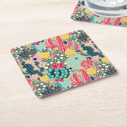 Tupfen-Kaktus-Muster des Monogramm-| buntes Rechteckiger Pappuntersetzer (angewinkelt)