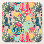Tupfen-Kaktus-Muster des Monogramm-| buntes Rechteckiger Pappuntersetzer (Vorderseite)