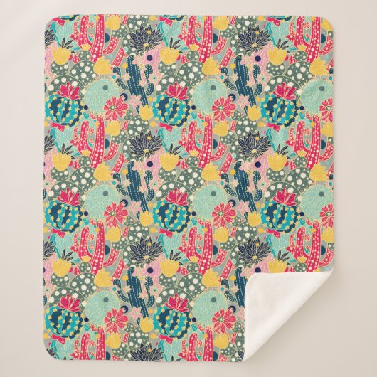 Tupfen-Kaktus-Muster des Monogramm-| buntes Sherpadecke (Vorderseite)