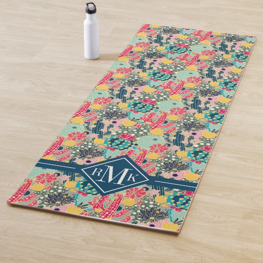 Tupfen-Kaktus-Muster des Monogramm-| buntes Yogamatte (Beispiel)