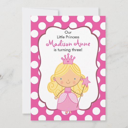 Tupfen-Prinzessin Birthday Invitation Blonde Einladung (Vorderseite)