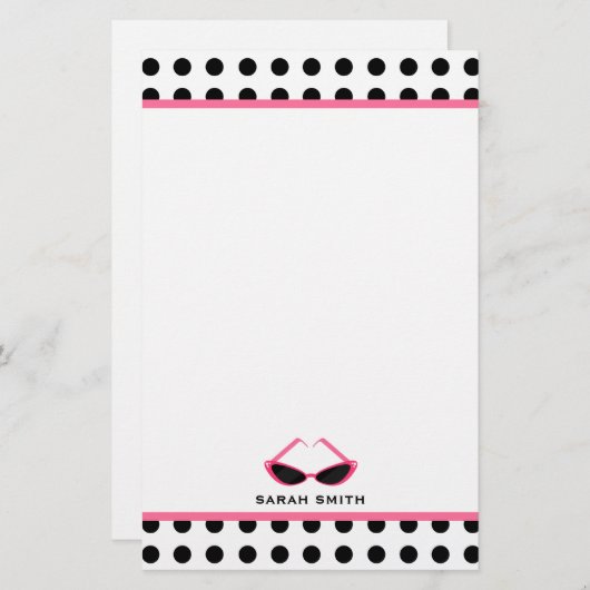 Tupfen u. Retro rosa Sonnenbrille Briefpapier (Vorne/Hinten)