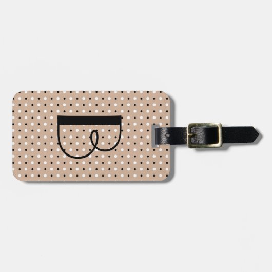 Tupfen-Umbau mit Initiale, B&W Tupfen auf Taupe Gepäckanhänger (Vorderseite horizontal)