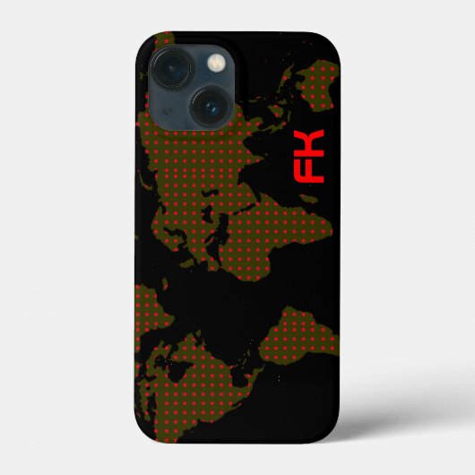 Tupfen-Weltkarte-Rotinitialen Case-Mate iPhone Hülle (Rückseite)