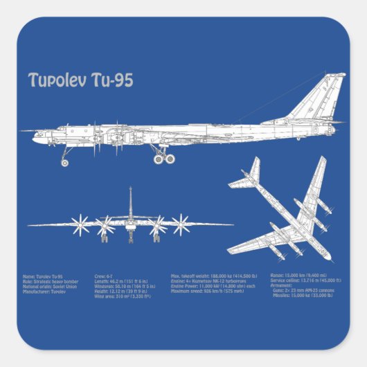 Tupolev Tu-95 - Flugzeugkonzepte ABD Quadratischer Aufkleber (Vorderseite)
