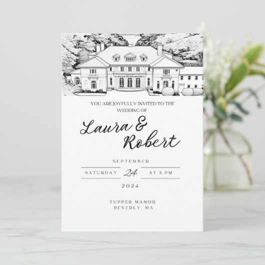 Tupper Manor Massachusetts Custom Venue Einladung (Stehend Vorderseite)