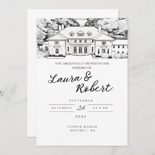 Tupper Manor Massachusetts Custom Venue Einladung (Vorne/Hinten)