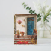 Tür - blaue Vordertür Postkarte (Stehend Vorderseite)