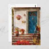 Tür - blaue Vordertür Postkarte (Vorne/Hinten)