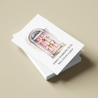 Tür in Rosa Aquarell QR-Code Immobilienmakler Visitenkarten