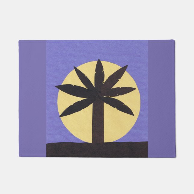 Tür-Matte mit Palme und Vollmond Fußmatte (Vorderseite)
