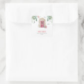 Tür mit Weihnachtsgeschenken Quadratischer Aufkleber (Tasche)