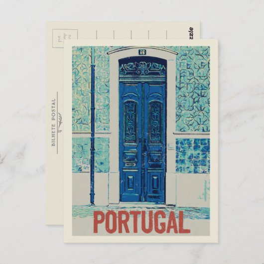 Tür, traditionelle Fliesen in Portugal Abbildung Postkarte (Vorne/Hinten)