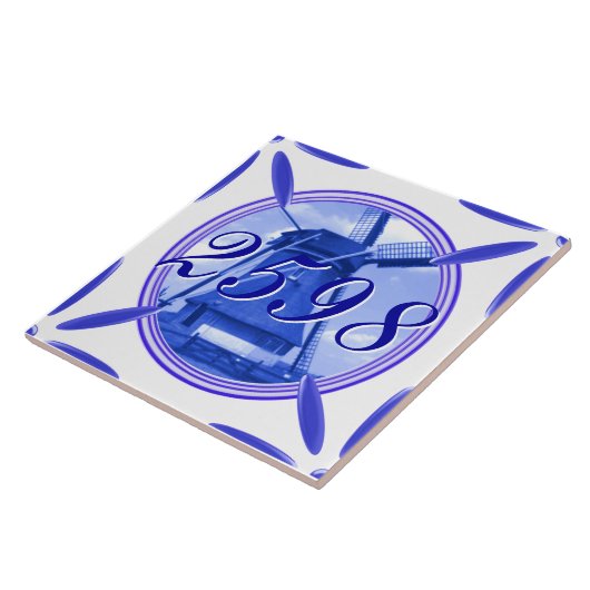 Tür-Zahl-Holland-Windmühlen-Delft-Blau gedruckt Fliese (Seite)