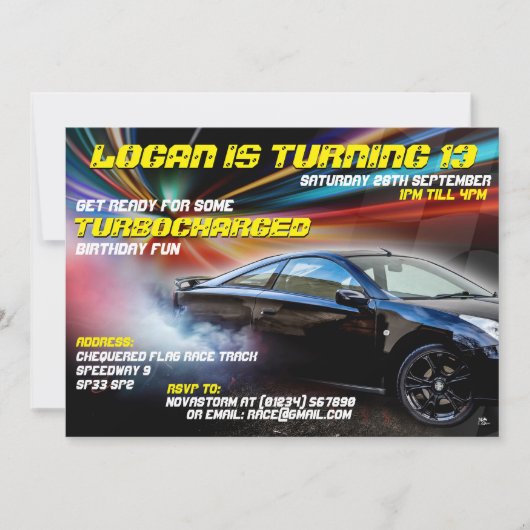 Turbocharge Street Racing Party Einladungen (Vorderseite)